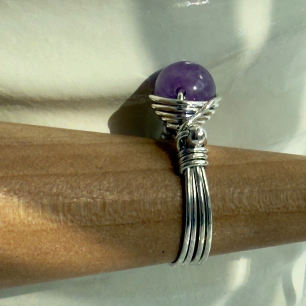 Handmade Sterling Silver Wire Wrapped Kunzite Ring Size 6